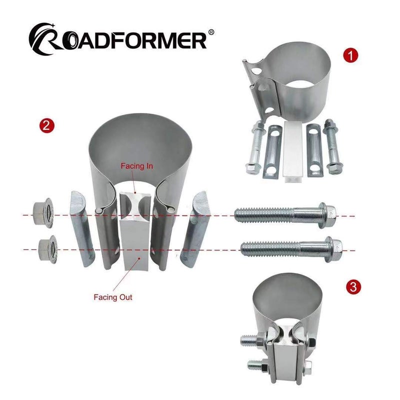 ROADFORMER مشبك عادم مفصل Butt Joint 2.5 بوصة - فولاذ مطلي للأجزاء الخارجية لعوادم 2.5 بوصة، نهايات كاتم الصوت واتصال نظام العادم بدون تسرب (عبوة 2)  - Image 4